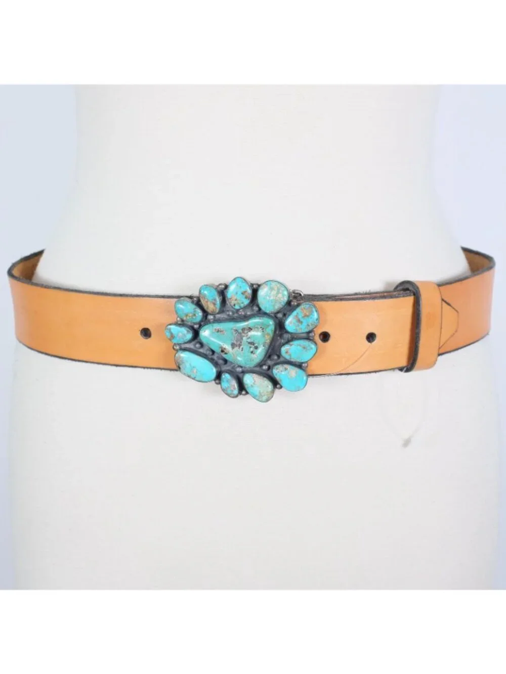Tom Willeto Belt Buckle Sterling Silver Navajo Turquoise Cluster 93g